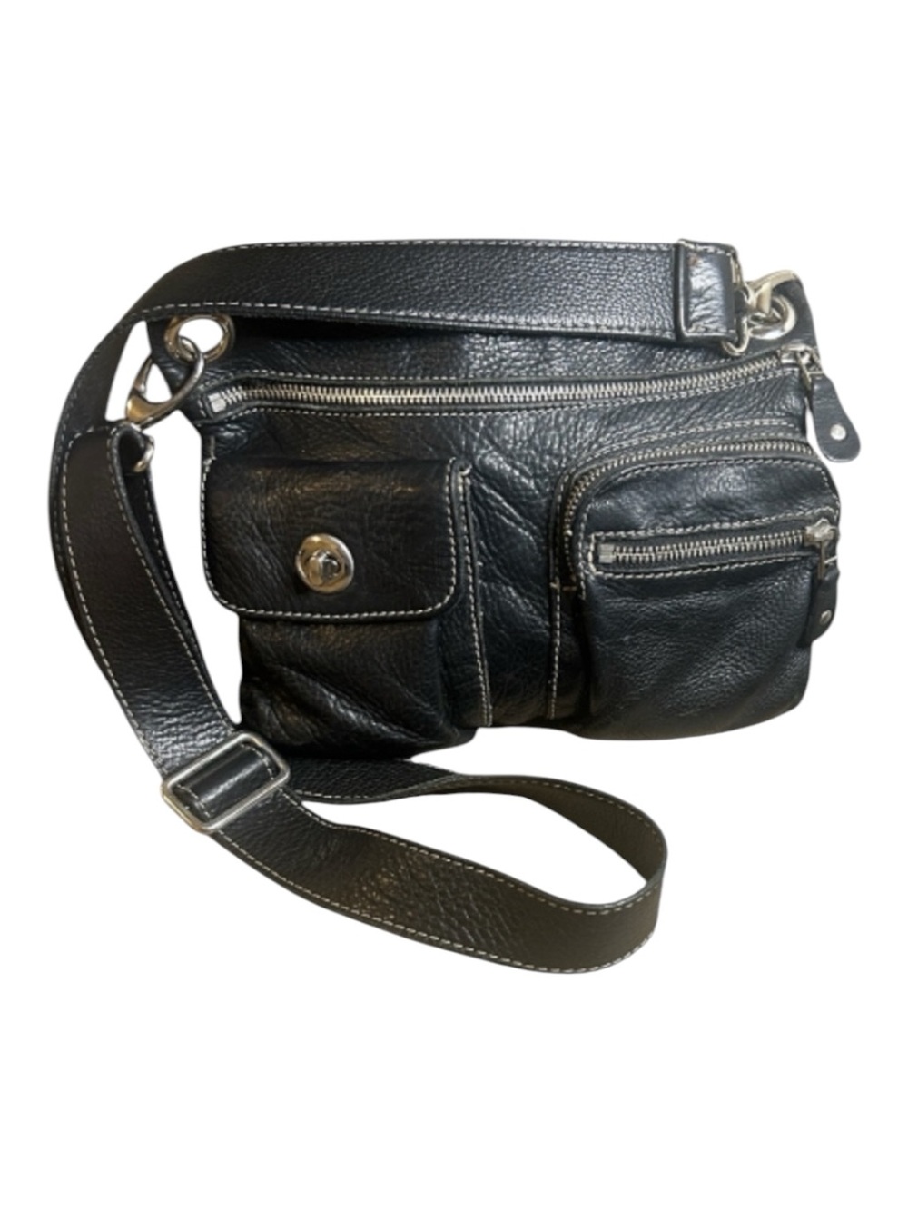 ROOTS Canada Village Pebbled Black Leather Crossbody Messenger Bag